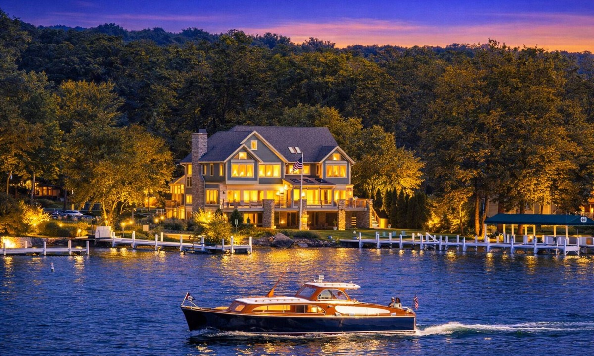 Lake Geneva House | Geneva Lakefront Luxury Home with Private Pier Tennis Court