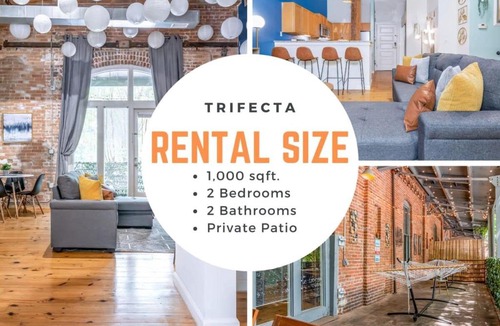 Downtown Apartment | 100 Year-Old Historic Brick 2BR Loft & Large Patio & Hammocks & High Ceiling