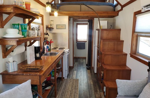 Garfield House | Tiny Cabin-Lakefront Perfect Escape for 1 or 2 Guests; King Size Bed in Loft.