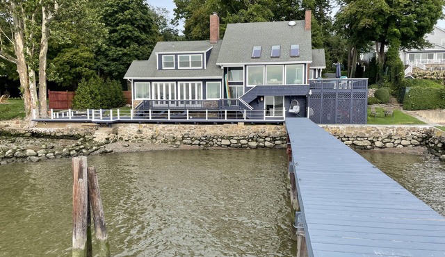 River front with large decks and dock over the Hudson