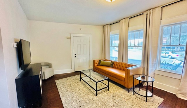 This apartment sits across the street from the school