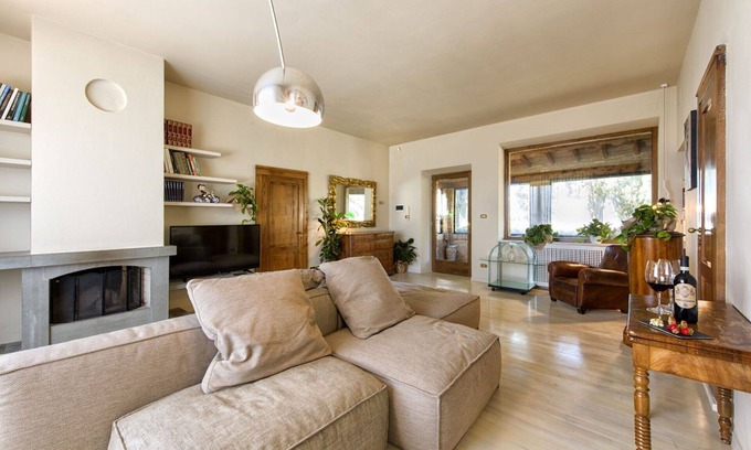 Montalcino Villa | Stunning private villa for 6 guests with hot tub, A/C, WIFI, TV, patio and panoramic view